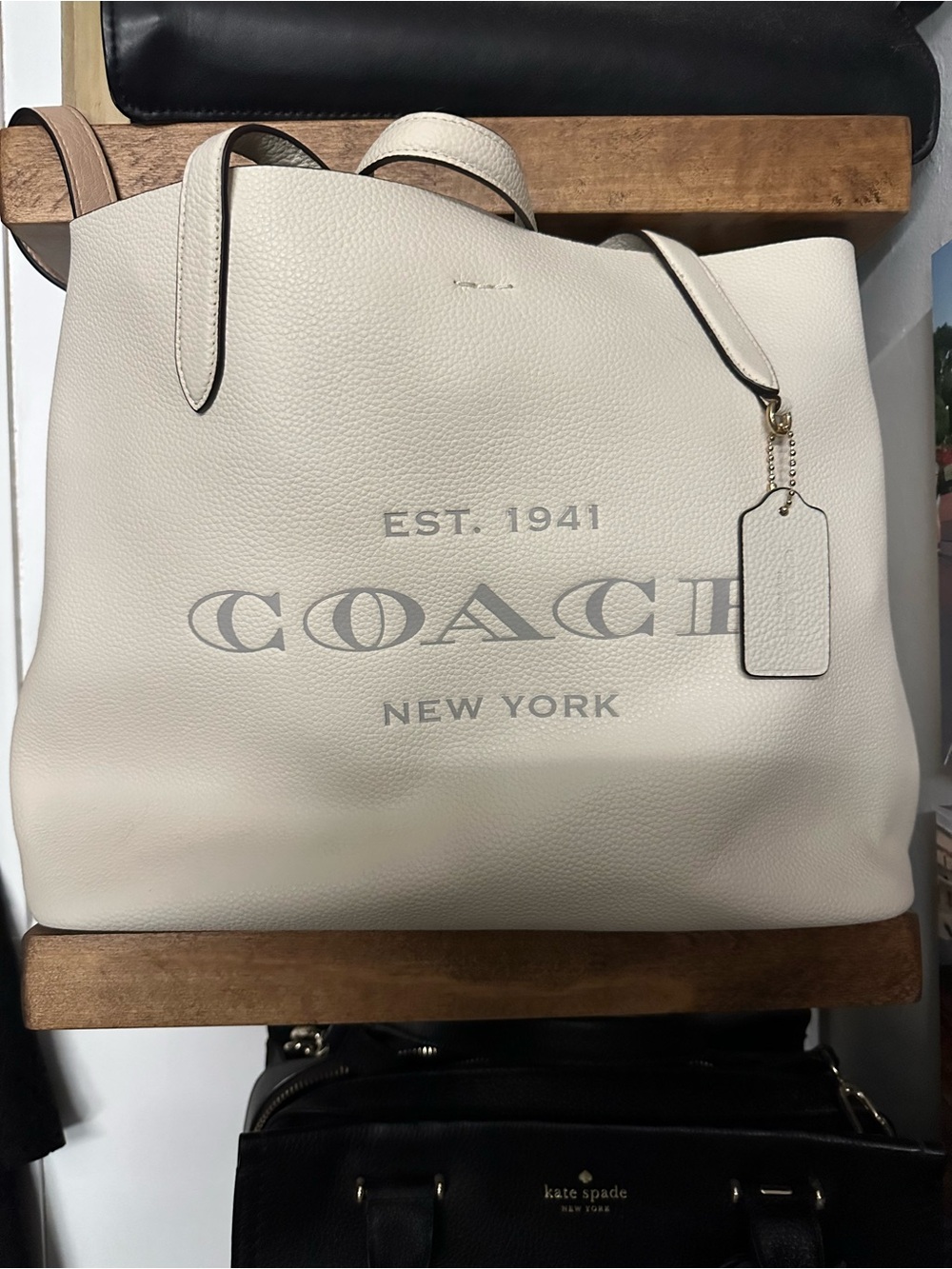 Coach Cream Pebbled Leather Logo Tote
